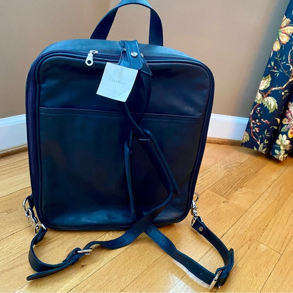 NWT Cole Haan Genuine Black Leather Computer Brief/Backpack - Picture 7 of 12